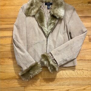 Alfani Beige Teddy Jacket with Faux Fur Trim